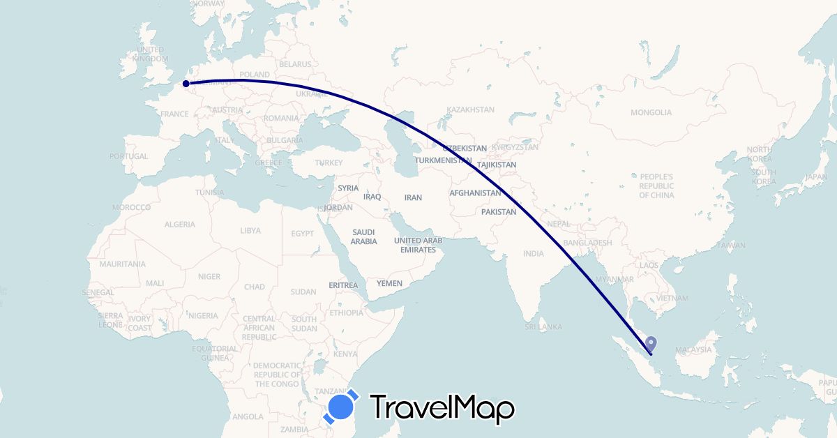 TravelMap itinerary: driving in Belgium, Singapore (Asia, Europe)